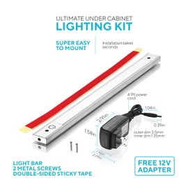 phonar 2-Pack 12 inch Under Cabinet Lighting LED Lamps for Kitchen Closet, LED Counter Light with Plug in Hardwired LED Lighting for Wardrobe(Cold White)