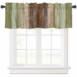 Anzona Curtain Valance 42" x 12", Sage Green Brown Wood Window Valances Rod Pocket Curtains Drapes, Modern Vintage Wooden Short Topper Curtain for Kitchen Cafe Living Room, 1 Panel