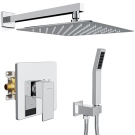 SR SUN RISE Shower Faucet Set & System - 12 Inch Rainfall Shower Head & Handle Set Wall Mounted Polished Chrome Solid Brass Valve Trim Kit Included