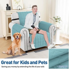 MAXIJIN Waterproof Chair Cover Slipcovers for Pets Dogs, 23.5" Quilted Armchair Sofa Cover Washable Dog Couch Covers Protector with Elastic Strap & Side Pocket (Chair, Clear Blue)