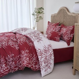 Spirit Linen 5 pcs Twin Comforter Set - Cozy Deep Sleep Microfiber Bedding Comforter Sets with Foliage Designed - Twin Bedding Sets with Pillow Shams (Burgundy, Twin)