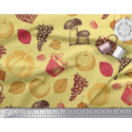 Soimoi Viscose Chiffon Fabric Mushroom,Grapes & Fresh Printed Craft Fabric by The metre 42 Inch Wide