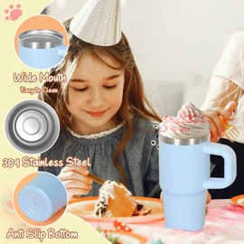 Cosictic 14 Oz Tumbler with Handle and Straw for Kids, Stainless Steel Double Wall Vacuum Insulated Cup for Children, 14 Oz Cups for Kids (Sky Blue, Purple)