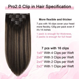 Sweetmet Pro2.0 Clip in Hair Extensions Real Human Hair 22inch #2/6/2 Balayage Dark Brown to Chestnut Brown Real Hair Extensions Clip in Human Hair 7pcs 120g（#2/6/2-22inch）