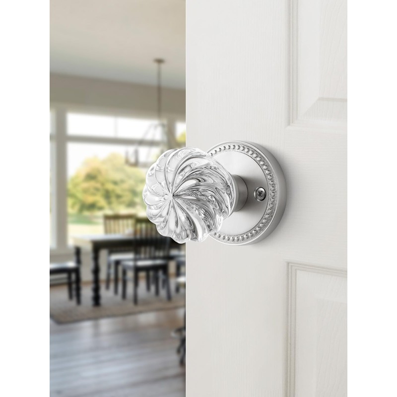 SORWDUERM 1 Pack Crystal Door Knobs Nickel Door Knob Brushed