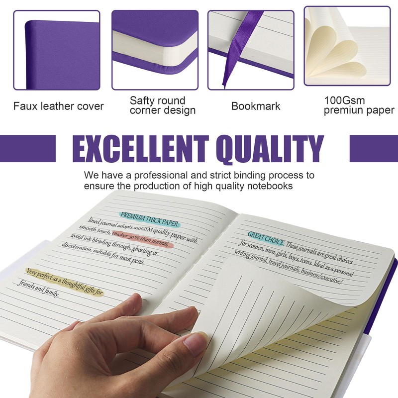 EMOMAS Lined Journal Notebook, 10Pack(Purple), 160 Pages, Medium 5.7 inches