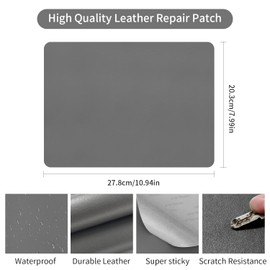 ZESION 2Pcs Self Adhesive Leather Repair Patch, Quick Repair for Sofas, Tents, Car Seats/8" x 11", Light Gray