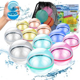 Tizikcon hwojjha Reusable Water Balloons with Mesh Bag, Silicone Quick Self-Sealing Splash Bomb for Kids Adults Game,Summer Party Supplies (12pcs(Orange, blue, yellow, white, pink, green)), (HQSS01)