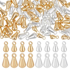 Beebeecraft 1 Box 80Pcs 4 Styles Teardrop Charms 18K Gold Plated Dangle End Beads Extender Chain Drop 925 Sterling Silver Water Charms Terminators for Jewelry Making Earring Findings Necklace Craft