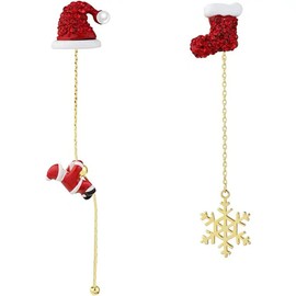 Snowflake Santa Claus Threader Tassel Earrings for Women Sterling Silver Pins Red Crystal CZ Stock Christmas Hat Dangle Drop Christmas Tree Earring Studs Xmas Party Gifts(Snowflake)