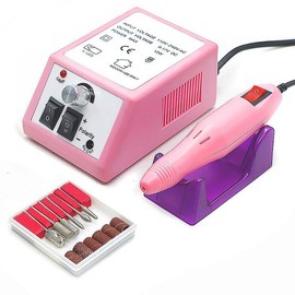 20000RPM Nail Set Drill Machine Electric Manicure Milling Cutter Kit For Gel Polish 4/8/10 Set- Low Noise, Manicure Tool Salon Nail Art Professional Manicure Tools With Square Polishing File & Ceramic Polishing & Sanding Bands Nail File:_Pink-Standard Set