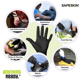 SAFESKIN Black Nitrile Disposable Gloves Powder Free Latex Free Tattoo, Food Prep, Auto Salons, Cleaning, Law Enforcement, 3.5 mil, Size Small, Case of 1000