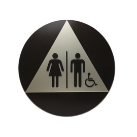 ADA Compliant, California Title 24 Restroom Signs - Black & Nickel Metallic (Unisex - Handicap)