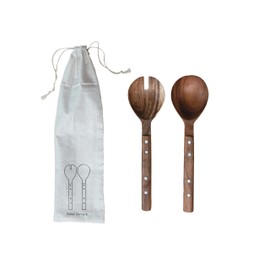 Creative Co-Op, Natural Rustic Charm Mango Wood Salad Server Set, Medium