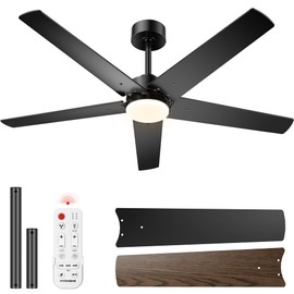 VIVOHOME Ceiling Fans with Lights, 52 inch Low Profile Ceiling Fan with Light and Remote, Flush Mount for Bedroom, Living Room, Garage, 6+1 Speeds, 3CCT, Dimmable, Timer, Quiet Reversible, Black