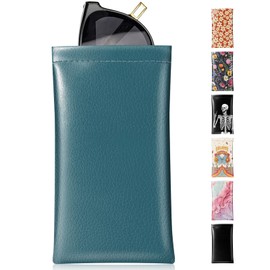 Swooflia Eyeglass Glasses Sunglass Case Bag, Soft Leather Reading Glass Sunglasses Eyeglasses Pouch for Women Men Kids Blue Travel Slim Extra Large Sleeve Cases