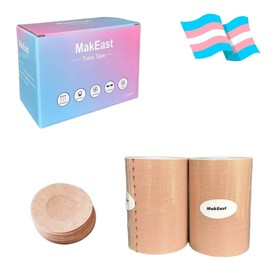 MakEast 2 Rolls Trans Tape for Transitioning Extra Wide Chest Binding Tape Latex Free FTM Chest Binder with Nipple Covers Ultra Sticky Waterproof & Flexible 4 in X 16.5 ft (Espresso)