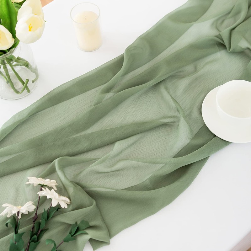 CHUQING Chiffon Table Runner Green Table Runner Wedding Sage Green
