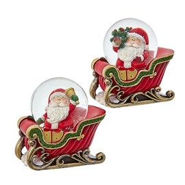 Minature Snow Globes 45MM Set of 2 Assorted Santa On Sleigh Water Globes