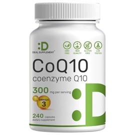 DEAL SUPPLEMENT CoQ10 300mg with Omega 3 100mg, 240 Capsules | Bioavailable Coenzyme Q10 Formula | Supports Heart, Energy & Brain Health | Antioxidant