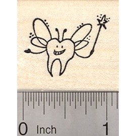 Tooth Fairy Rubber Stamp, with Wings, Antennae, and Magic Wand