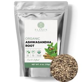Elanen Naturals Elanen Naturals Organic Ashwagandha Root 4 oz. (113g), USDA Certified Organic Ashwagandha Root Loose Leaf Tea, Dried Withania somnifera, Cut & Sifted