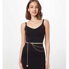 Liutufy Multi-layer Body Belly Chain Stylish Metallic Leather Waist Chain for Women (Gold White S)