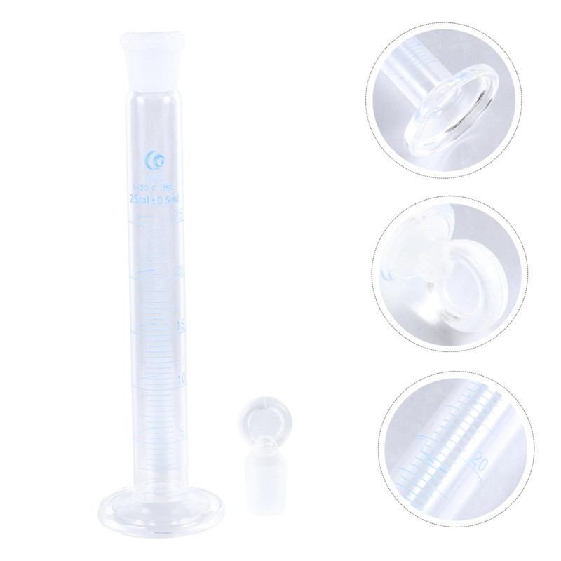 Hohopeti 1Pc Glass Measuring Cylinder with Stopper Thick Graduated Laboratory