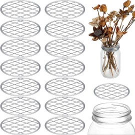 Mason Flower Jar Insert Lid for Wide Mouth Mason Canning Jars Metal Flower Lid Insert Mason Grid Flower Organizer Lid Insert Mason Jar Lids with Straw Hole (15 Pieces)