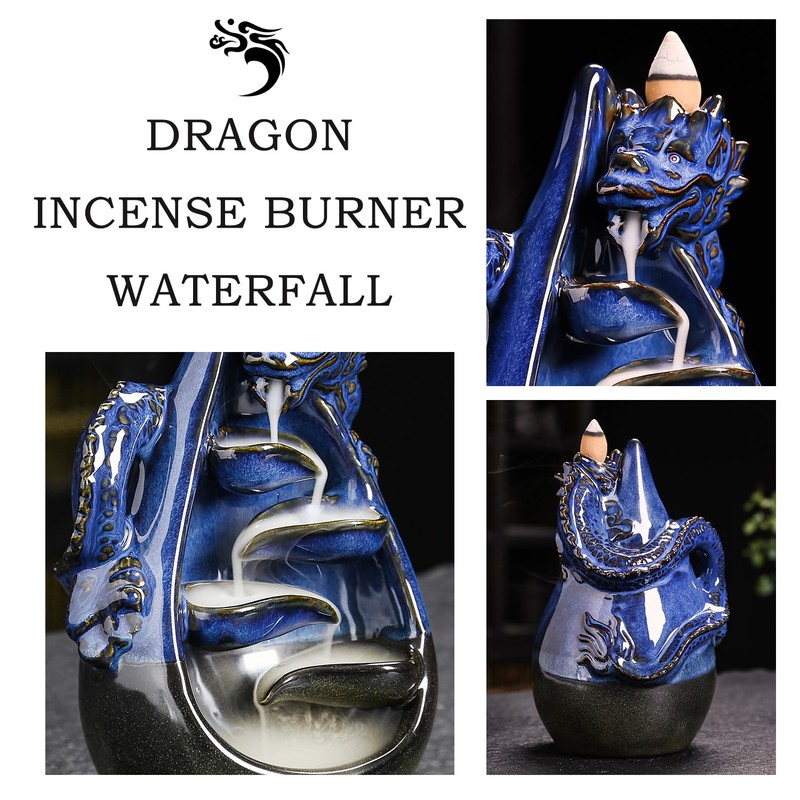 Dragon Incense Burner - Ceramic Backflow Waterfall Burner with Dragon