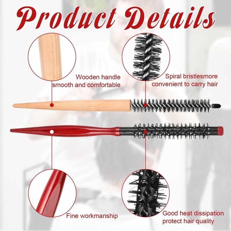 simarro 2 Pcs Small Round Hair Brush, Mini Round Wood