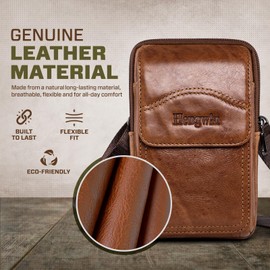 Hengwin Leather Zip Bag Retro Shoulder Bag Phone Belt Bag Phone Holster Casual Crossbody Bag Waist Bag, brown, Retro