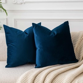 JUSPURBET Navy Velvet Throw Pillow Covers 18x18 inch Set of 2 for Living Room Couch Sofa Bedroom Decorative Solid Soft Cushion Cases with Invisible Zipper