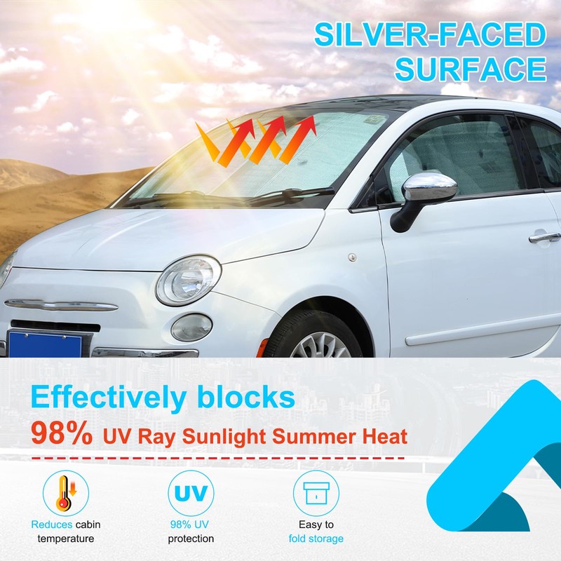 Full Window Sunshades Compatible with Fi@t 500 2010-2024 Accessories, Windshield