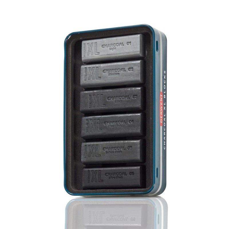 Derwent Charcoal XL Blocks 6 Tin, Set of 6, 60mm