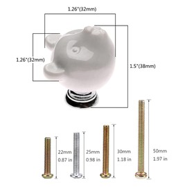 Marstree 38mm Bear Ceramic Knobs Drawer Handles Pulls for Wardrobe Cupboard Dresser Cabinet Closet Kitchen Furniture with Screws (Pack of 6, White)