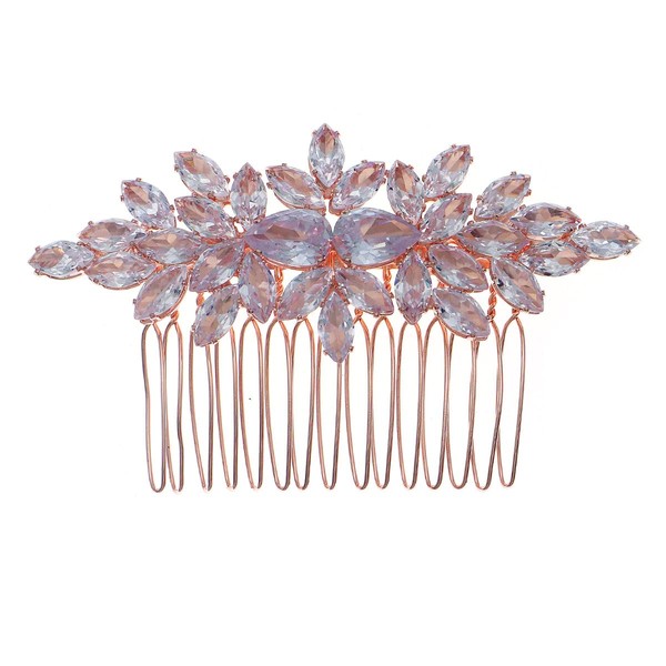 Rose Gold Crystal Bridal Hair Comb Zircon Wedding Headpiece Hair Comb with Extra Hair Pins