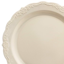 " OCCASIONS " 40 Plates Pack, Disposable Vintage Wedding Party Plastic Plates (7.5'' Appetizer/Dessert Plate, Verona in Ivory)