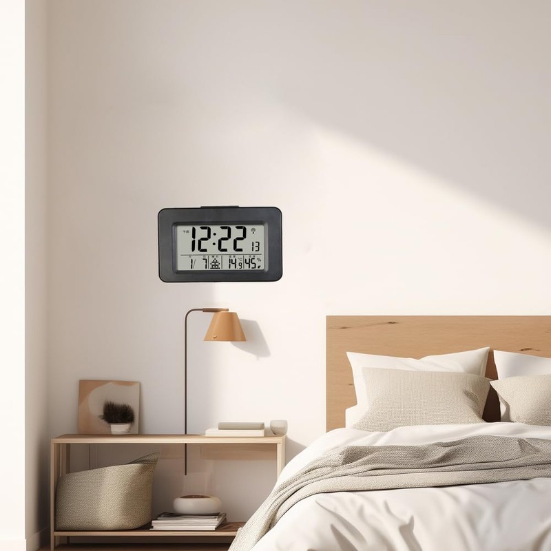 Alarm Clock, Radio Wave, Digital Table Clock, Calendar, Temperature, Humidity,