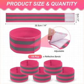 PATIKIL Reflective Bands for Wrist/Arm/Ankle/Leg, 16pcs High Visibility Reflector Bands, Safety Reflector Tape Straps for Night Running Cycling Walking Pink