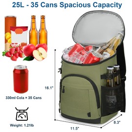 ELONGRIVER 35 Cans Insulated Backpack Cooler for Men, Leak Proof Camping Beach Cooler Backpack Portable Soft Sided Cooler Bag Waterproof Travel Hiking Picnic Fishing Lunch Coolers Green