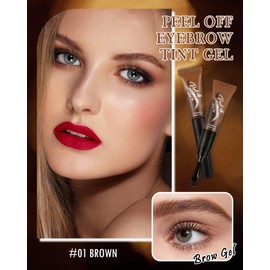 Brown Peel Off Eyebrow Tint Gel,Tattoo Eyebrow Gel Easy Peel Off,Waterproof Long Lasting Brow Stain,Up to 3 Days Transfer-Proof Brow Tinted for Women,Makeup for Natural Fuller&Defined Looking Brows-01