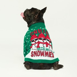 Fitwarm Chillin with My Snowmies Dog Ugly Christmas Sweater, Winter Dog Clothes for Small Dogs Girl Boy, Pet Holiday Sweatshirt, Cat Xmas Outfit, Green, Red, White, Medium