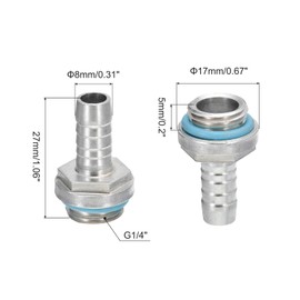 sourcing map Hose Barb Fittings G1/4 x 8mm Thread Male Aluminum Pipe Fitting Adapter for Water Cooling System Pack of 6