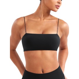 YEOREO - brasier deportivo con tirantes delgados para mujer, cuello cuadrado, sin costuras, cuello cuadrado, sin costuras, acolchado de bajo impacto