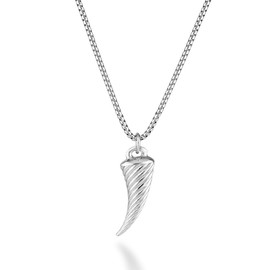 Miabella Rhodium Over 925 Sterling Silver Braided Rope Italian Horn Pendant Necklace Box Chain, Made in Italy (Length 22 Inches (average men's length))