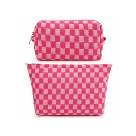 Makeup Bag, Birthday Gifts for Women, Large Small Capacity Checkered Travel Make up Bag, 2 Pack Cosmetic Bags Portable Toiletry Bag for Mom Sister Friends Girls