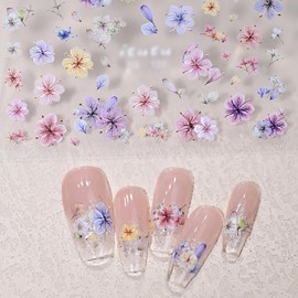 5D Dried Flower Nail Art Stickers Decals Spring Floral Nail Design Stickers Embossed Design Nail Decals for Self-Adhesive Decals for Women Floral Stickers for Art Decorations