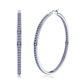 ORAZIO Stainless Steel Women Hoop Earrings Cute Huggie Earrings Cubic Zirconia Inlaid 50MM-PURPLE