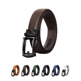 Alivern Men's Belt, Casual, Stepless Adjustment, No Holes, Auto Lock, Adjustable Size, Durable, Gentlemen's Belt, Business, Leather, 29.5 - 49.2 inches (75 - 125 cm), Easy to Use, coffee